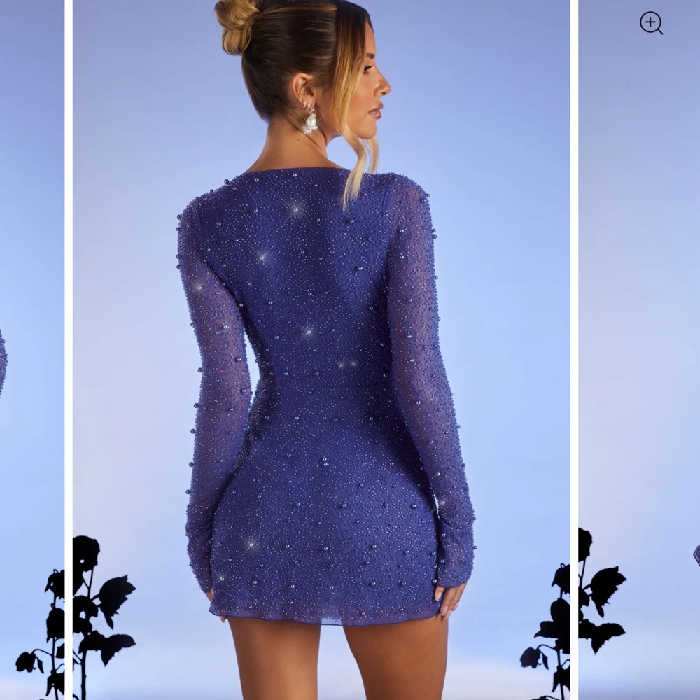 OH POLLY Chelsea Embellished Wrap Over A-Line Mini Dress in Dark Blue Size 8 NWT - Picture 2 of 11